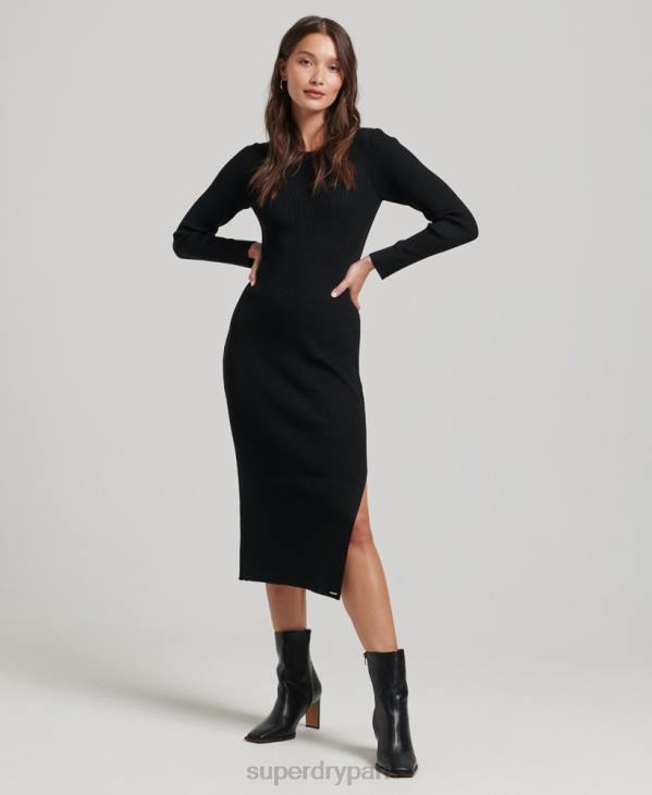 Superdry femmes robe mi-longue dos nu en maille D64Z6662 vêtements noir