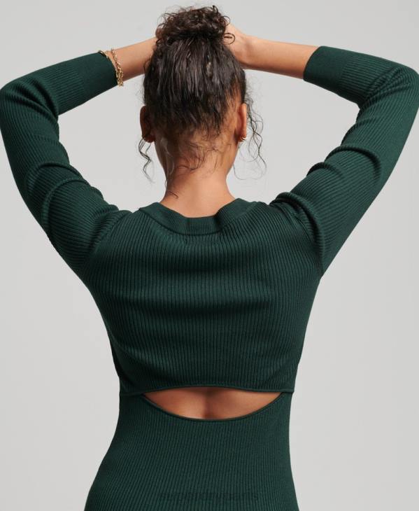 Superdry femmes robe mi-longue dos nu en maille D64Z6684 vêtements vert