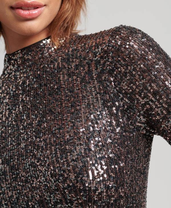 Superdry femmes robe mi-longue dos nu à sequins D64Z2465 vêtements multi
