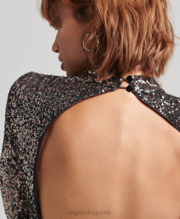 Superdry femmes robe mi-longue dos nu à sequins D64Z2465 vêtements multi