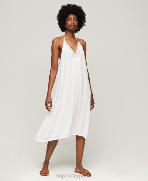 Superdry femmes robe mi-longue en dentelle D64Z2073 vêtements blanc