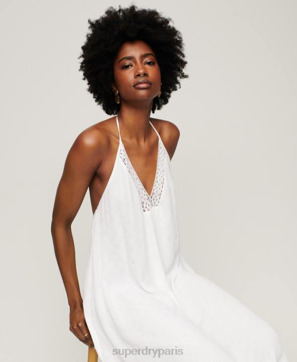 Superdry femmes robe mi-longue en dentelle D64Z2073 vêtements blanc