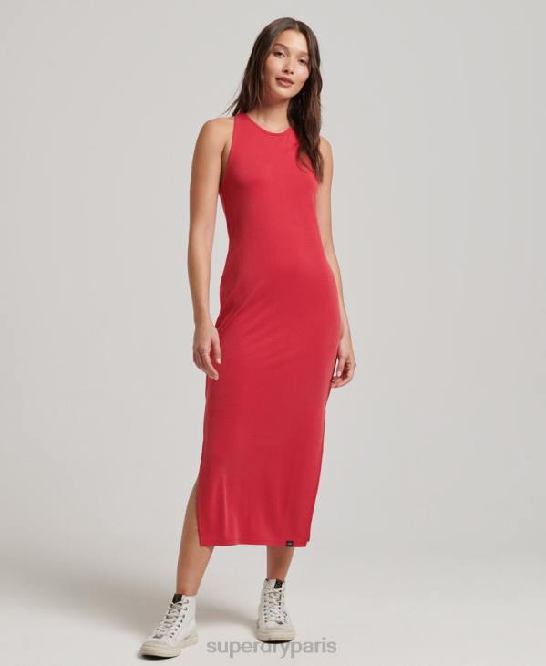 Superdry femmes robe mi-longue en jersey à bretelles D64Z2552 vêtements rouge