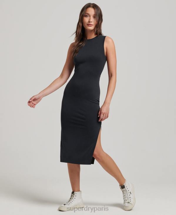 Superdry femmes robe mi-longue en jersey à détails dans le dos D64Z2518 vêtements noir