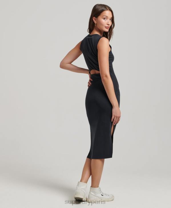 Superdry femmes robe mi-longue en jersey à détails dans le dos D64Z2518 vêtements noir