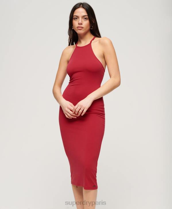 Superdry femmes robe mi-longue en jersey à dos en t D64Z2365 vêtements rouge