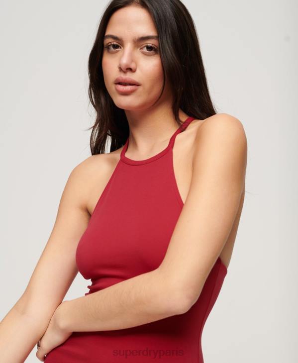 Superdry femmes robe mi-longue en jersey à dos en t D64Z2365 vêtements rouge
