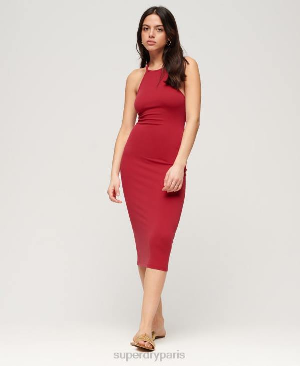 Superdry femmes robe mi-longue en jersey à dos en t D64Z2365 vêtements rouge
