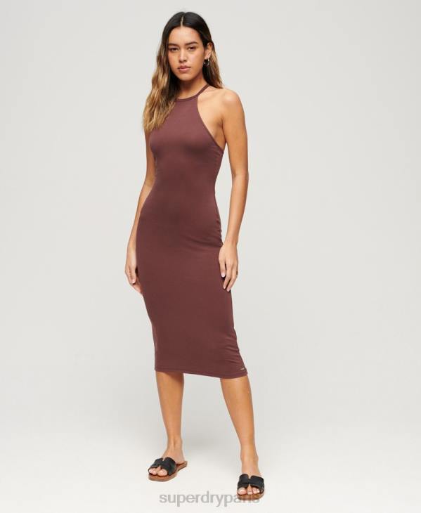 Superdry femmes robe mi-longue en jersey à dos en t D64Z2391 vêtements brun