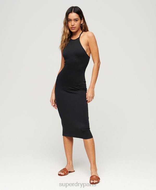 Superdry femmes robe mi-longue en jersey à dos en t D64Z2395 vêtements noir