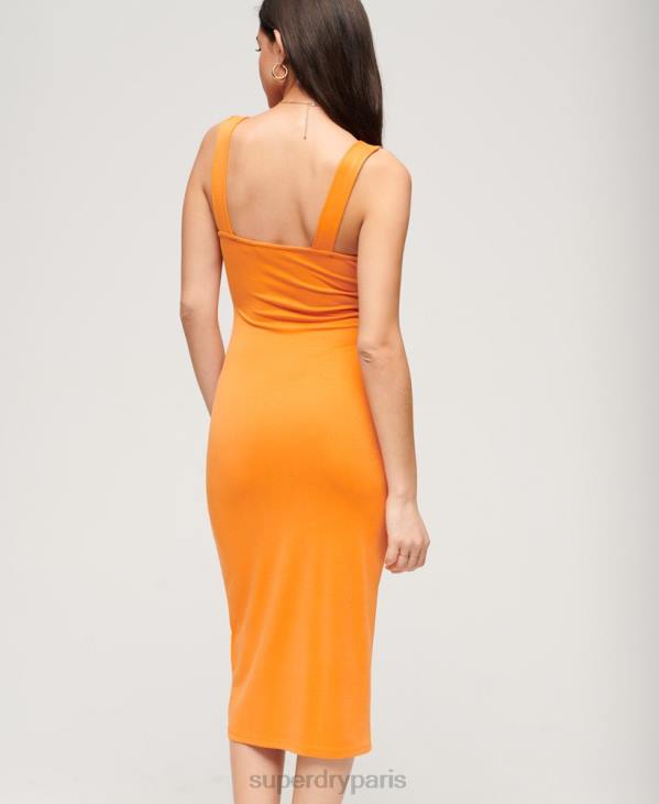 Superdry femmes robe mi-longue en jersey à encolure carrée D64Z2008 vêtements orange