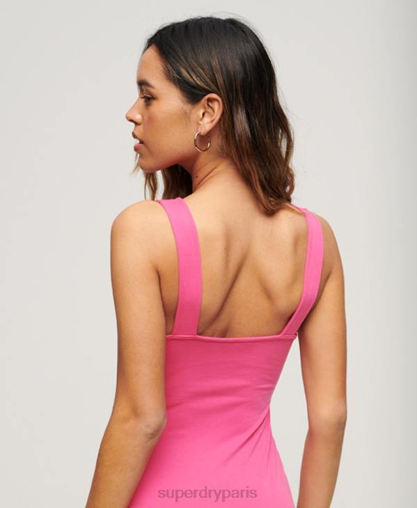 Superdry femmes robe mi-longue en jersey à encolure carrée D64Z2132 vêtements rose
