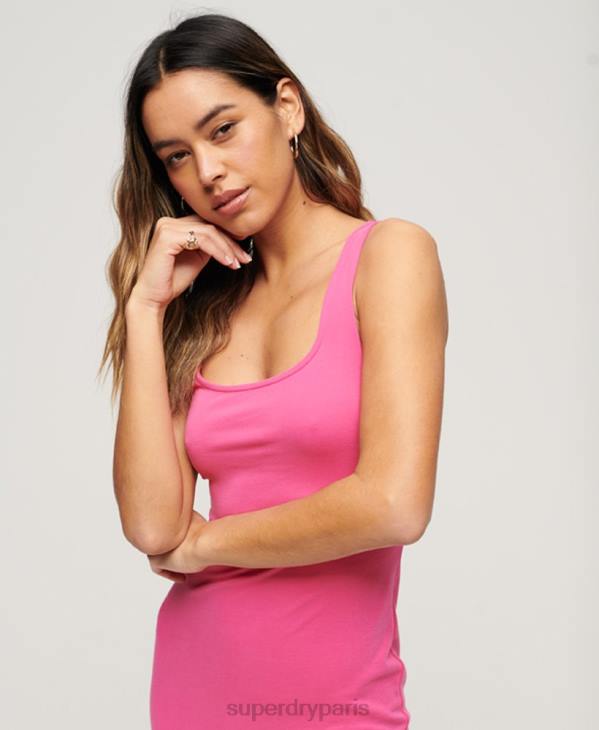 Superdry femmes robe mi-longue en jersey à encolure carrée D64Z2132 vêtements rose