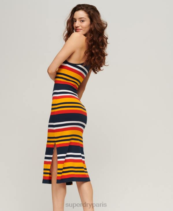 Superdry femmes robe mi-longue en jersey à rayures D64Z1984 vêtements jaune