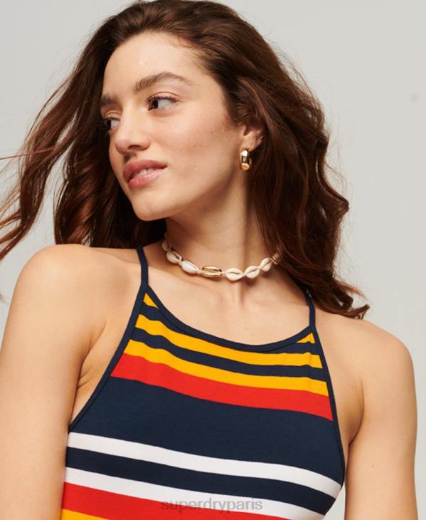 Superdry femmes robe mi-longue en jersey à rayures D64Z1984 vêtements jaune
