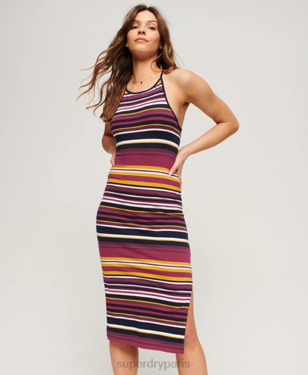 Superdry femmes robe mi-longue en jersey à rayures D64Z2011 vêtements rouge