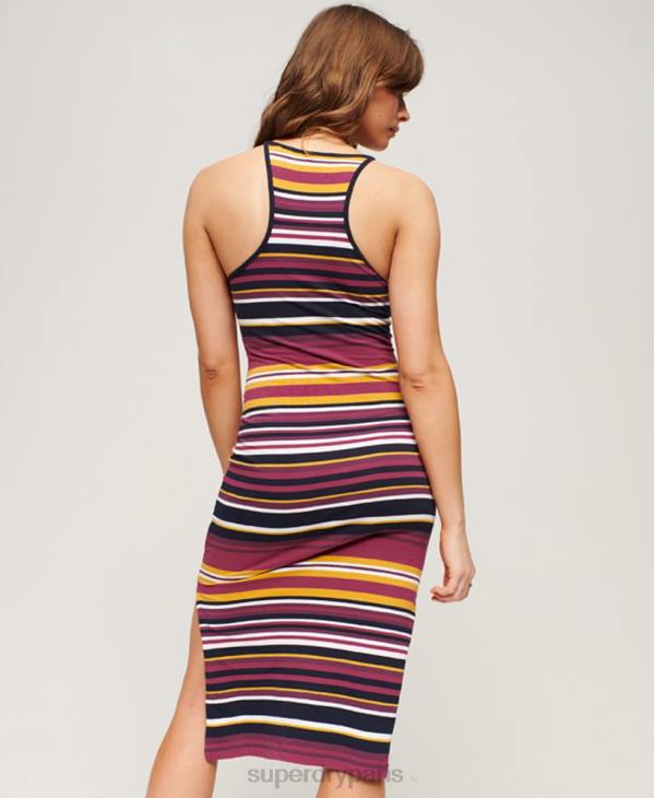 Superdry femmes robe mi-longue en jersey à rayures D64Z2011 vêtements rouge