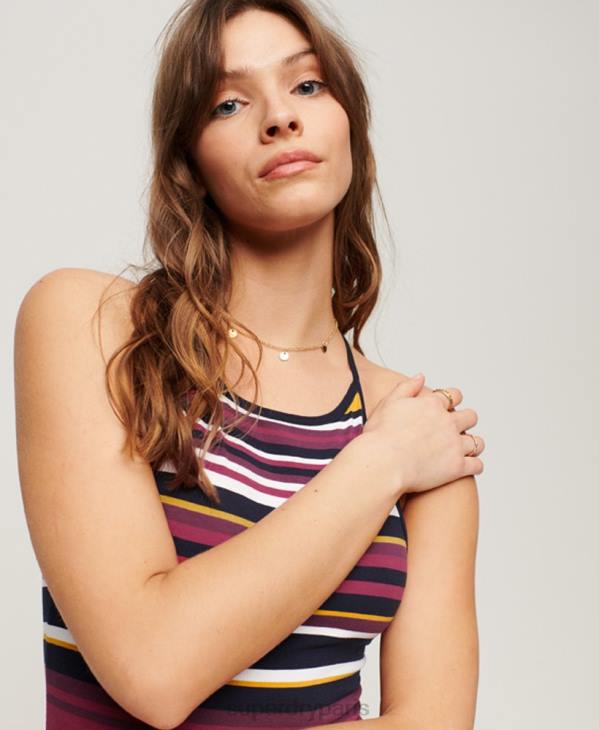 Superdry femmes robe mi-longue en jersey à rayures D64Z2011 vêtements rouge