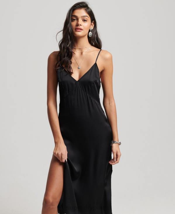 Superdry femmes robe mi-longue en satin D64Z2165 vêtements noir