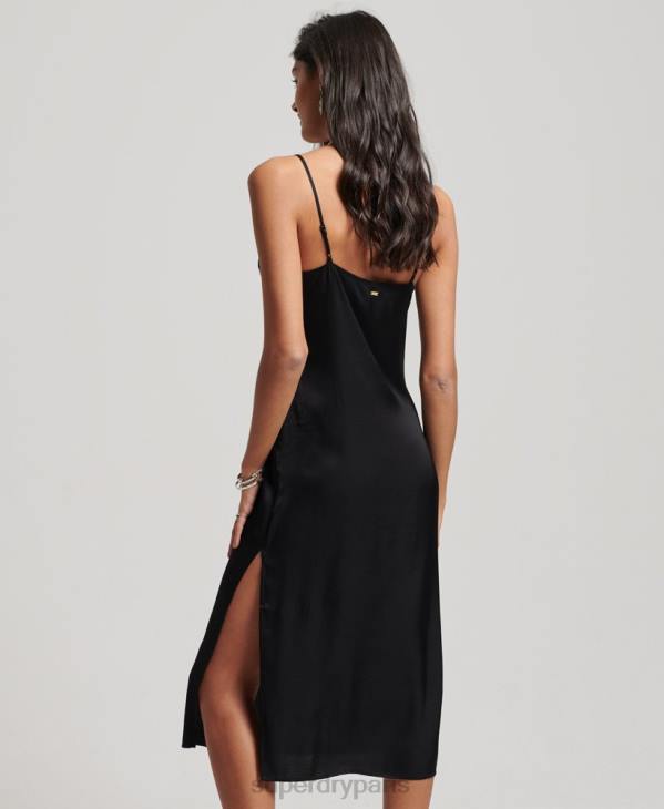 Superdry femmes robe mi-longue en satin D64Z2165 vêtements noir