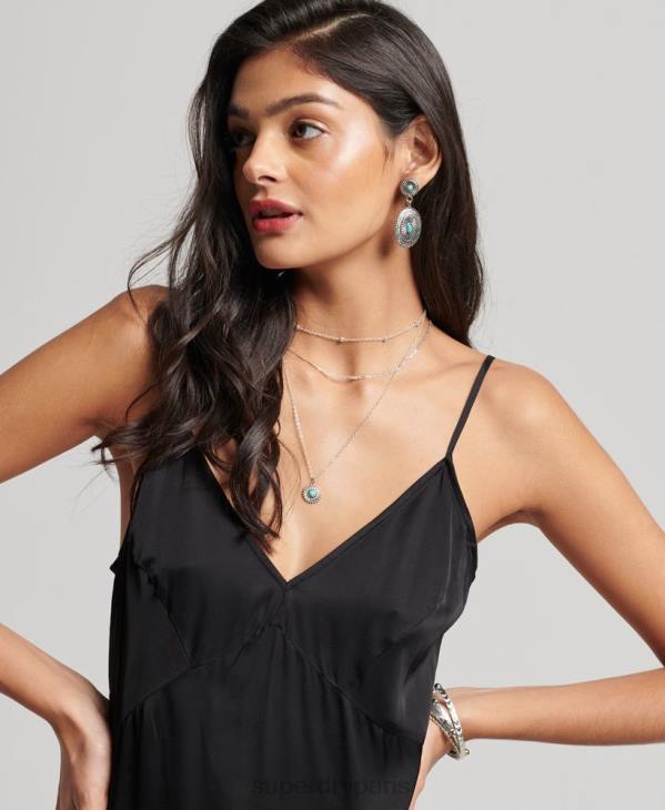 Superdry femmes robe mi-longue en satin D64Z2165 vêtements noir