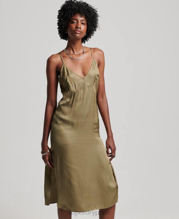 Superdry femmes robe mi-longue en satin D64Z2394 vêtements vert
