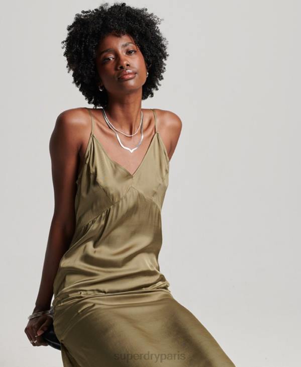 Superdry femmes robe mi-longue en satin D64Z2394 vêtements vert