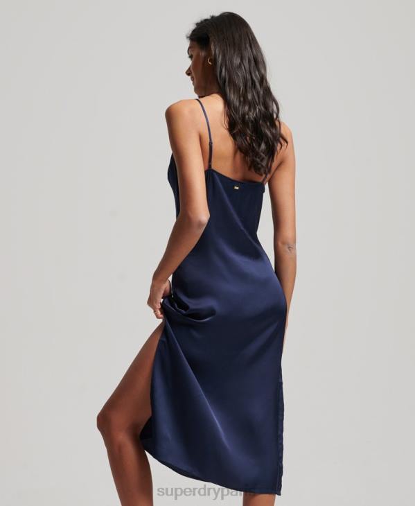Superdry femmes robe mi-longue en satin D64Z2402 vêtements marine