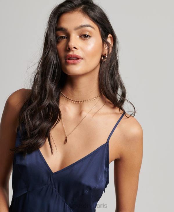 Superdry femmes robe mi-longue en satin D64Z2402 vêtements marine