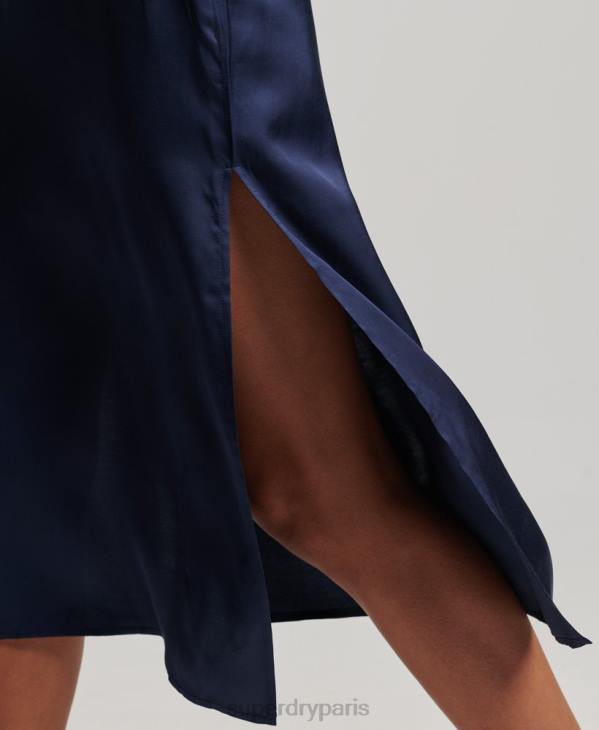 Superdry femmes robe mi-longue en satin D64Z2402 vêtements marine