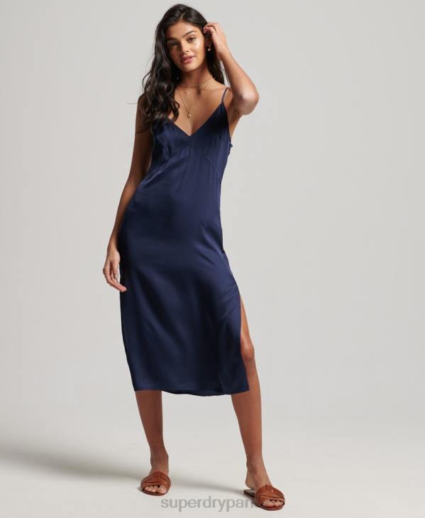 Superdry femmes robe mi-longue en satin D64Z2402 vêtements marine