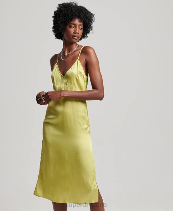 Superdry femmes robe mi-longue en satin D64Z2492 vêtements vert