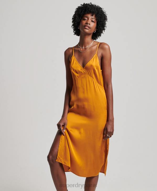 Superdry femmes robe mi-longue en satin D64Z2500 vêtements orange