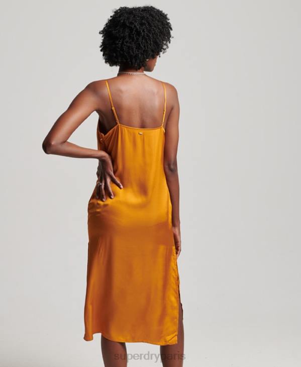 Superdry femmes robe mi-longue en satin D64Z2500 vêtements orange