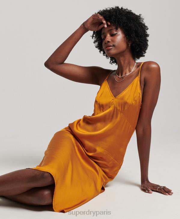 Superdry femmes robe mi-longue en satin D64Z2500 vêtements orange