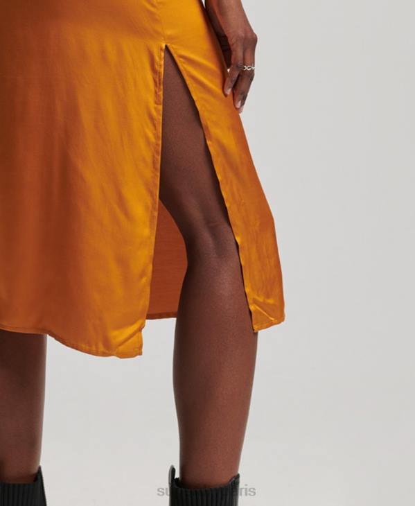 Superdry femmes robe mi-longue en satin D64Z2500 vêtements orange