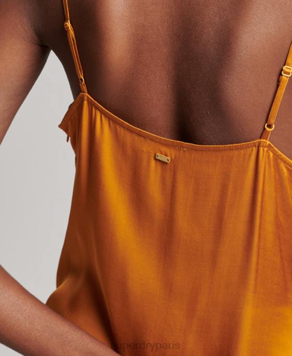 Superdry femmes robe mi-longue en satin D64Z2500 vêtements orange