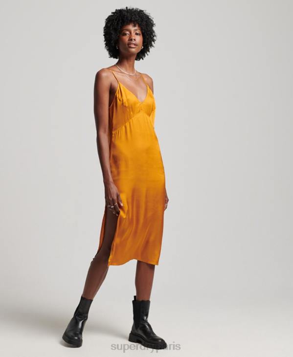 Superdry femmes robe mi-longue en satin D64Z2500 vêtements orange