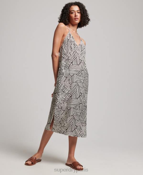 Superdry femmes robe mi-longue imprimée D64Z2322 vêtements noir
