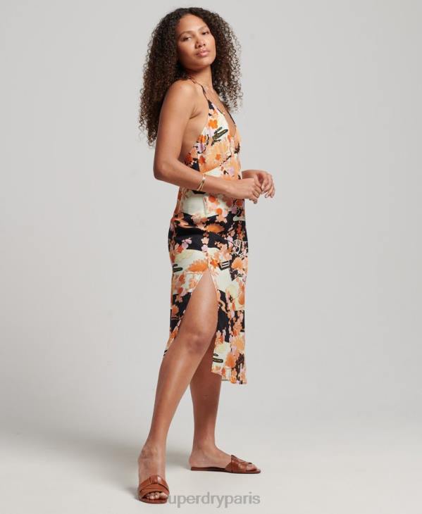 Superdry femmes robe mi-longue imprimée D64Z2369 vêtements or