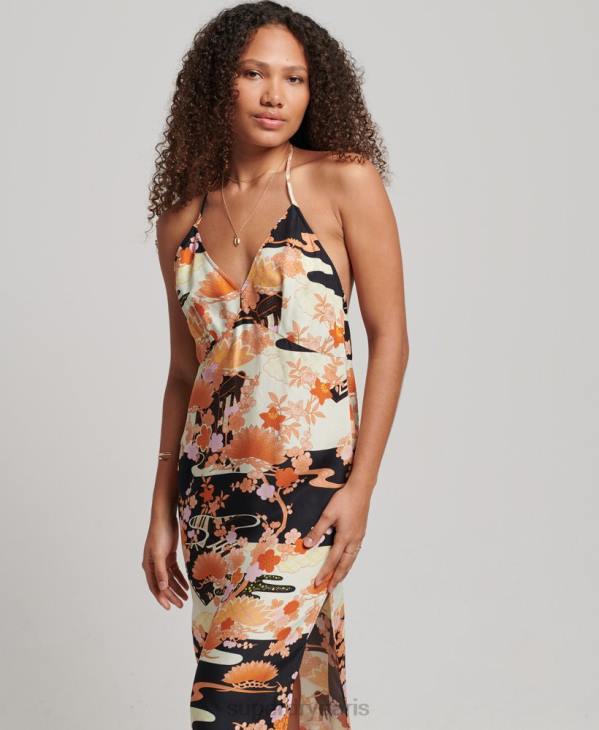 Superdry femmes robe mi-longue imprimée D64Z2369 vêtements or