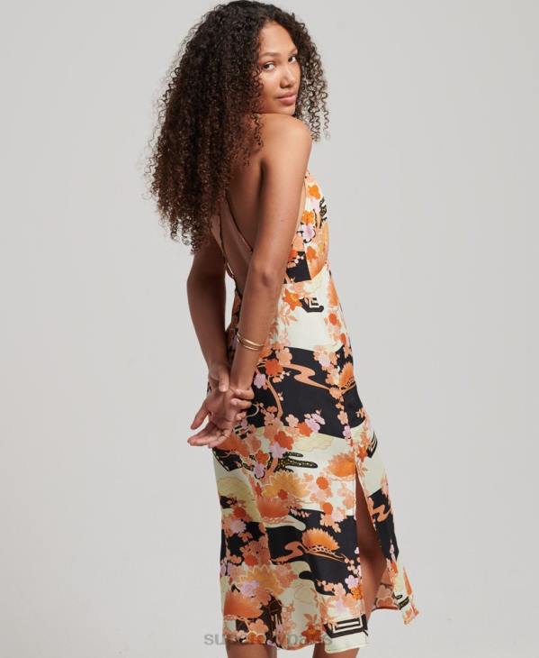 Superdry femmes robe mi-longue imprimée D64Z2369 vêtements or
