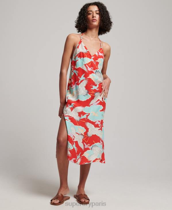 Superdry femmes robe mi-longue imprimée D64Z2403 vêtements rouge