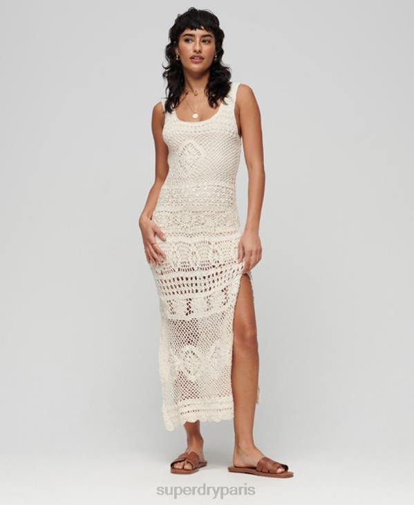 Superdry femmes robe mi-longue sans manches en crochet D64Z2425 vêtements crème