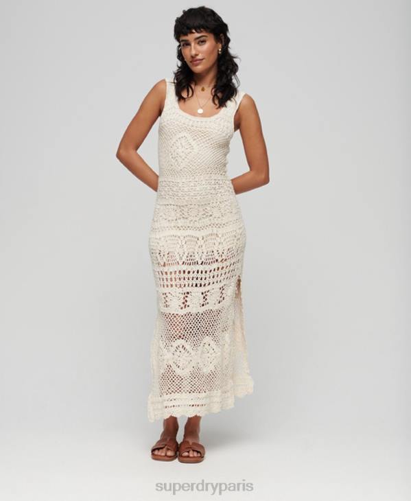 Superdry femmes robe mi-longue sans manches en crochet D64Z2425 vêtements crème