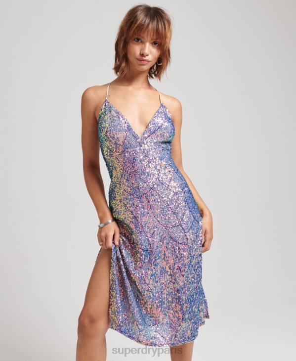 Superdry femmes robe mi-longue à sequins D64Z2415 vêtements multi