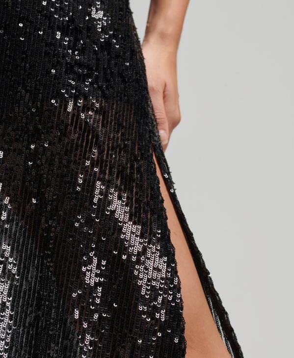 Superdry femmes robe mi-longue à sequins D64Z2450 vêtements noir
