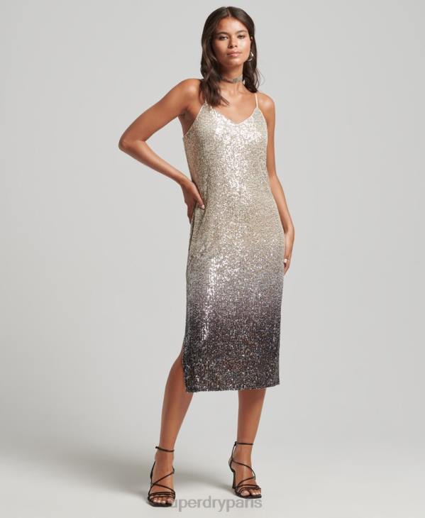 Superdry femmes robe mi-longue à sequins dégradés D64Z2428 vêtements argent