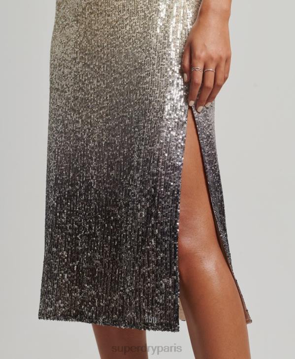 Superdry femmes robe mi-longue à sequins dégradés D64Z2428 vêtements argent