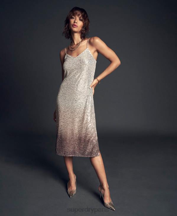 Superdry femmes robe mi-longue à sequins dégradés D64Z2448 vêtements crème